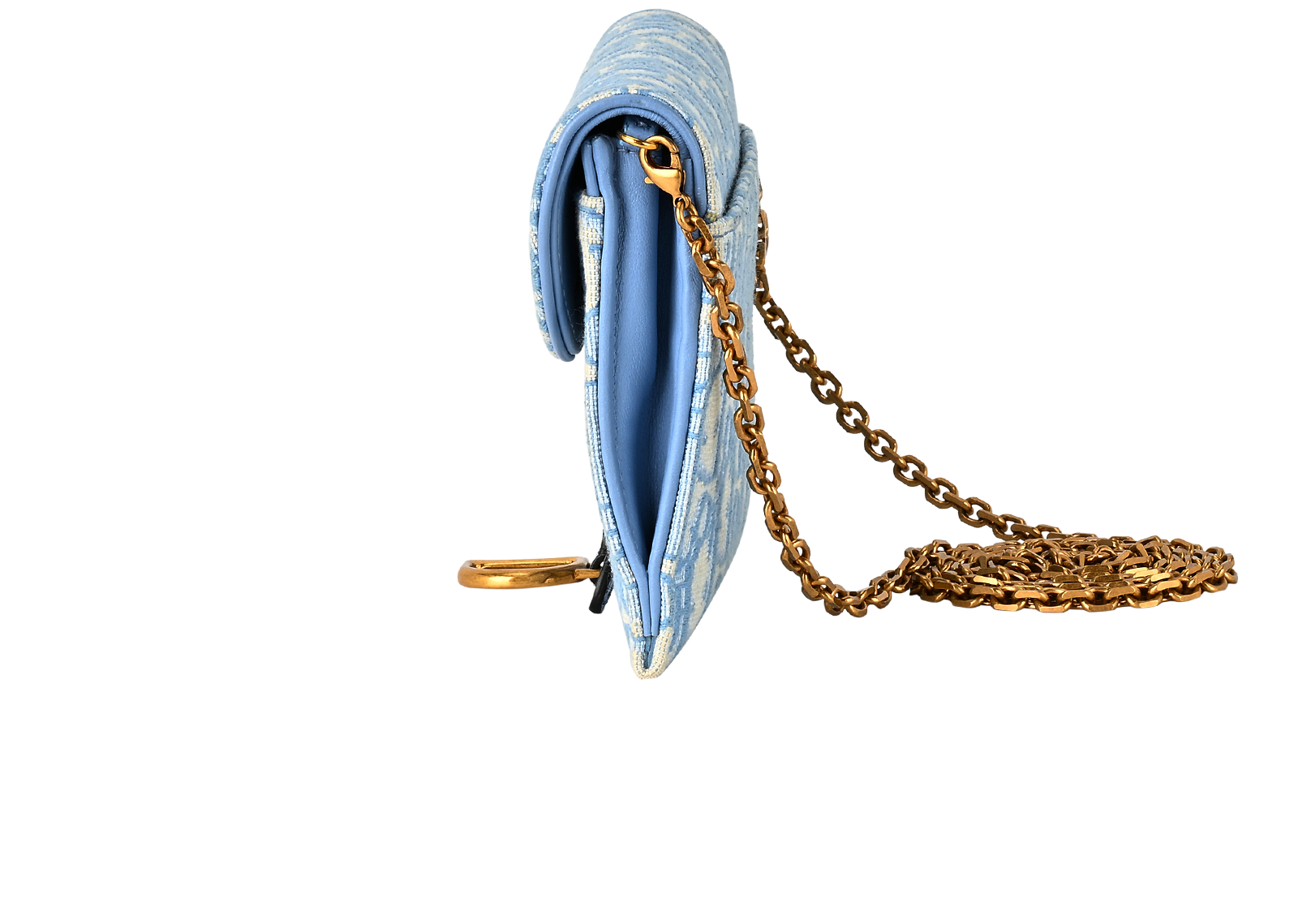 Saddle Wallet On Chain, &pound;850, Handbags, Blue, Canvas/Leather, Bottom view